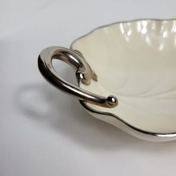 Lenox Candy Trinket Jewelry Dish Leaf With Silver Trim Vintage USA Home Decor - Picture 14 of 16